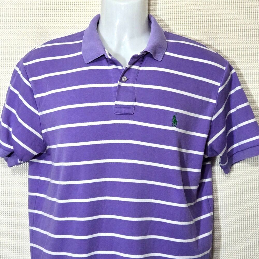 Polo Ralph Lauren Polo Shirt Mens Small Purple White Striped Green Small Pony - Picture 2 of 10